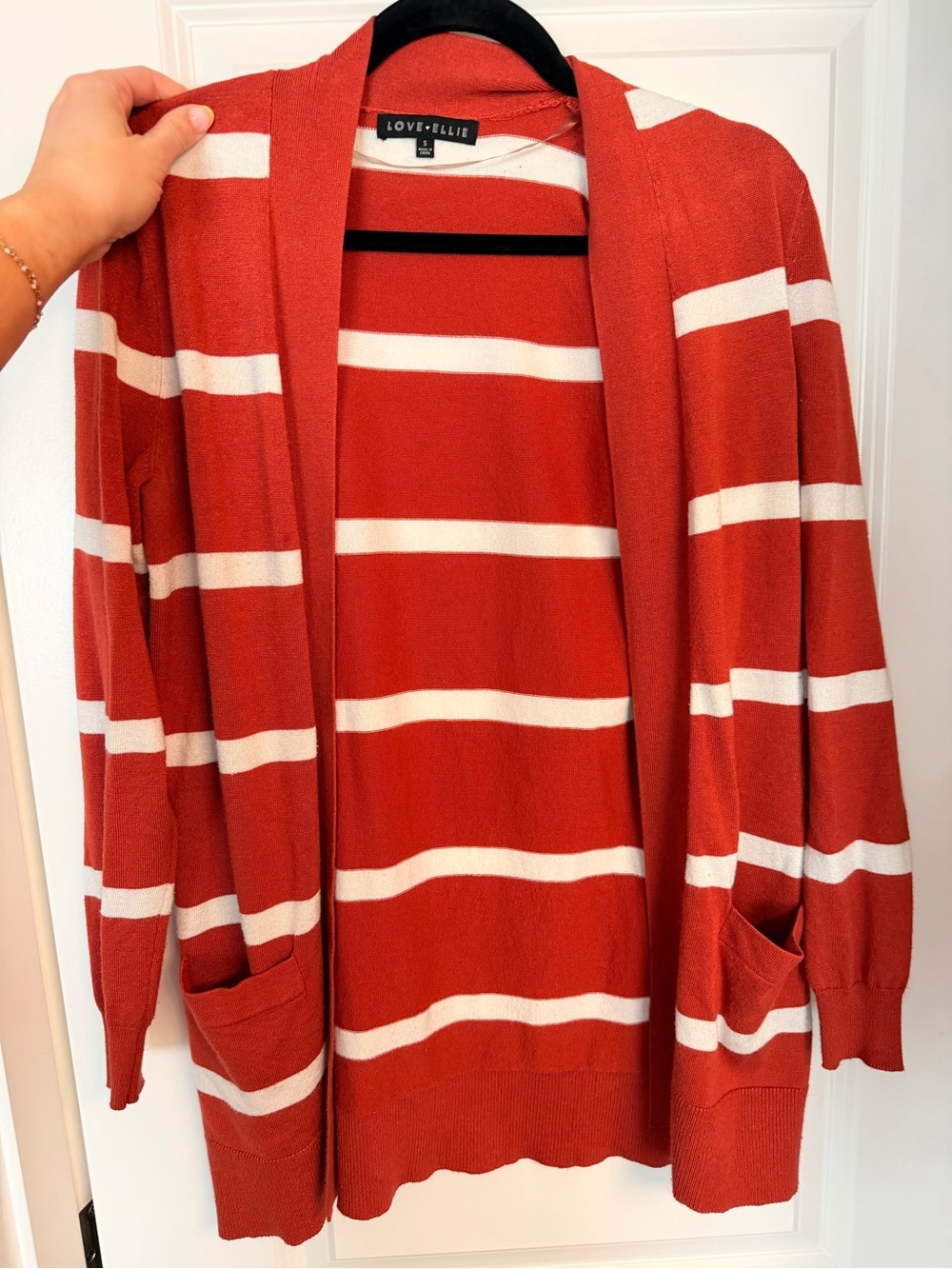 LOVE + ELLIE Orange and White Striped Open Cardigan